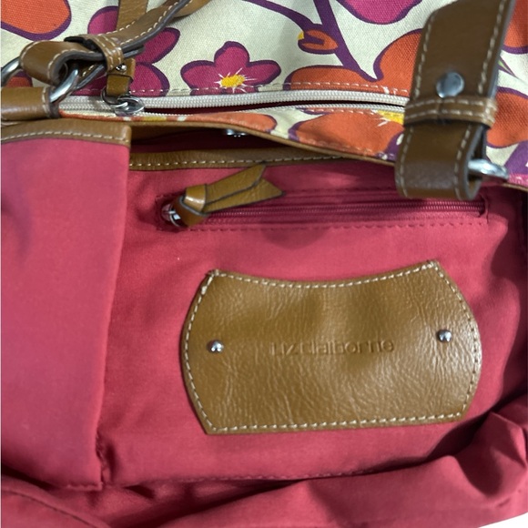 Liz Claiborne Pink and Orange Shoulder Bag with Floral Design - Picture 3 of 7